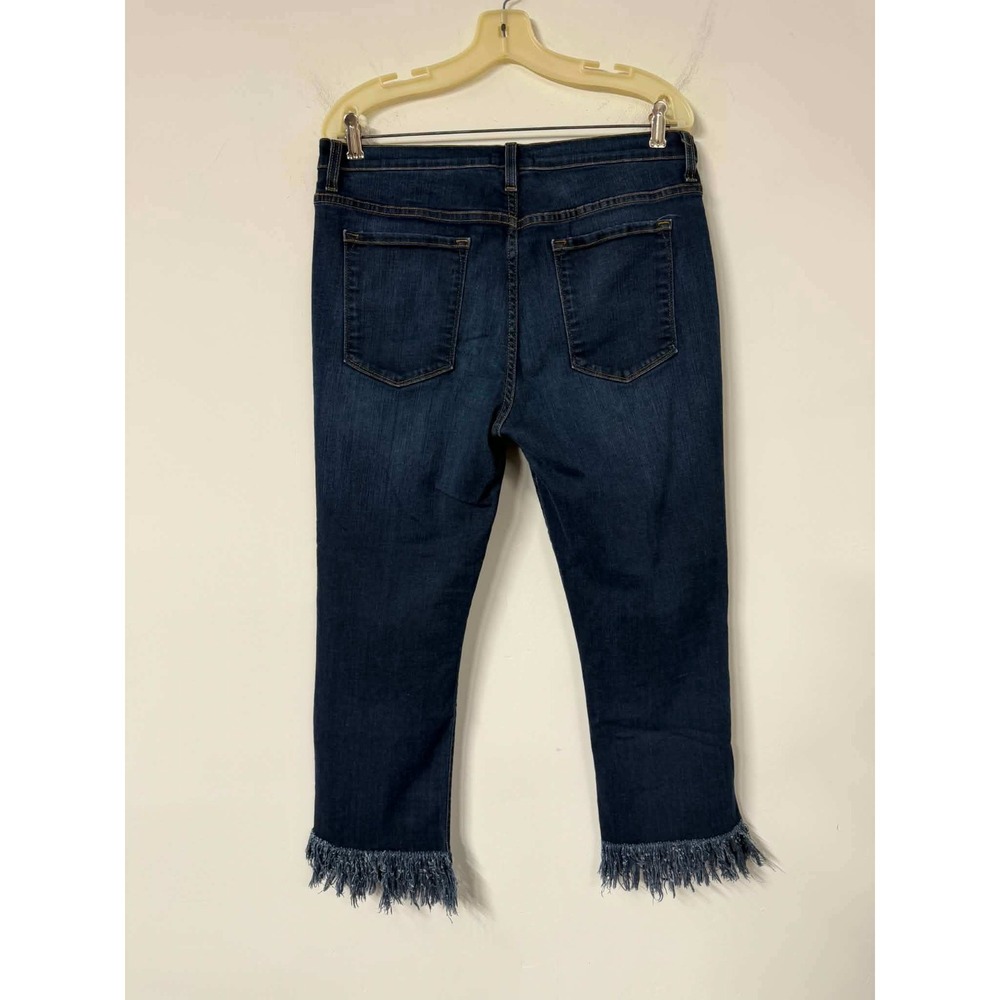 Judy Blue Womens 14W Blue Jeans Cropped Fringe Raw Hem Dark Wash Denim